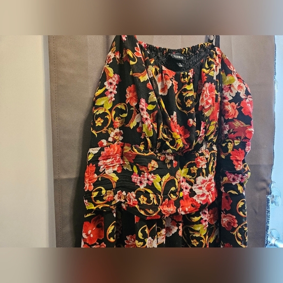 TORRID 4x Chiffon Tank Black Floral Dress Rouging Red Rose Spaghetti Strap Short - Picture 7 of 7